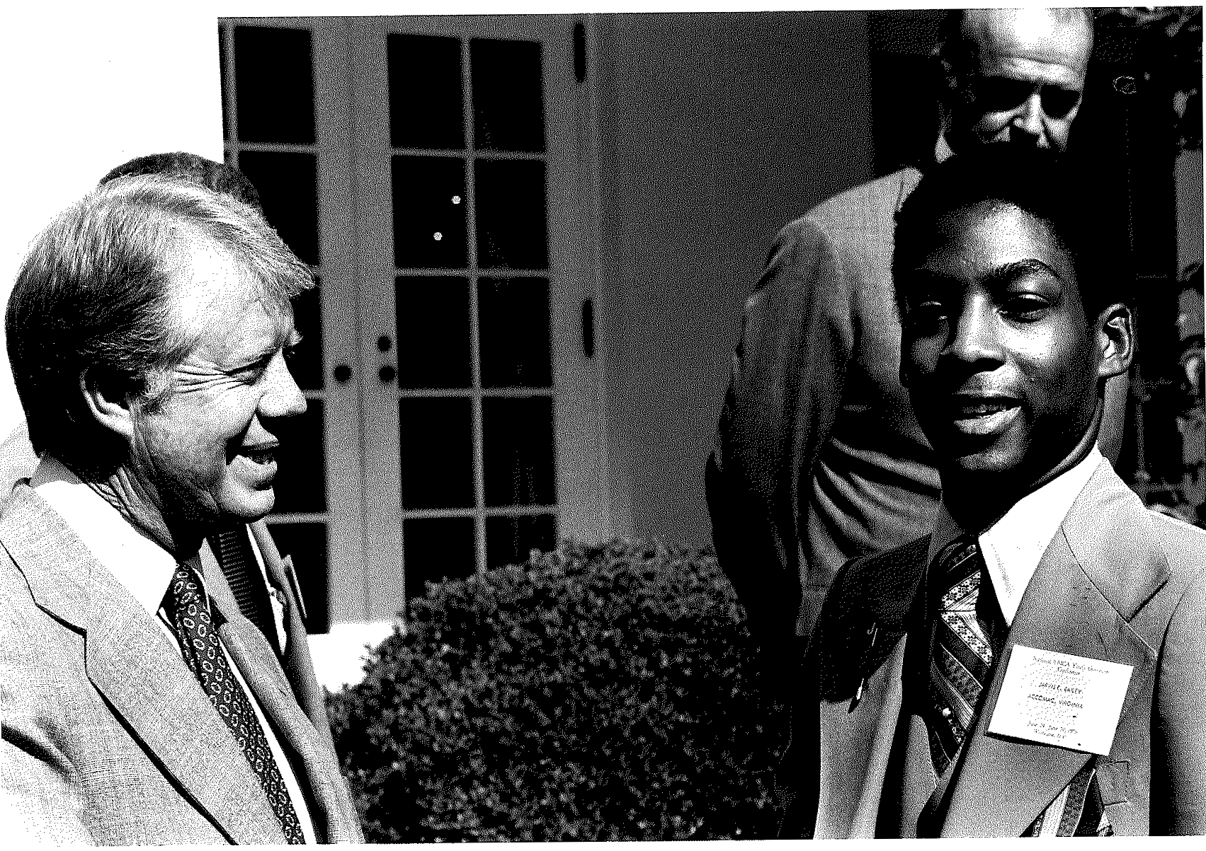 Black and white photograph of MGA Youth Governor Jarvis Bailey meeting President Jimmy Carter June 30, 1978 during Gov Con.